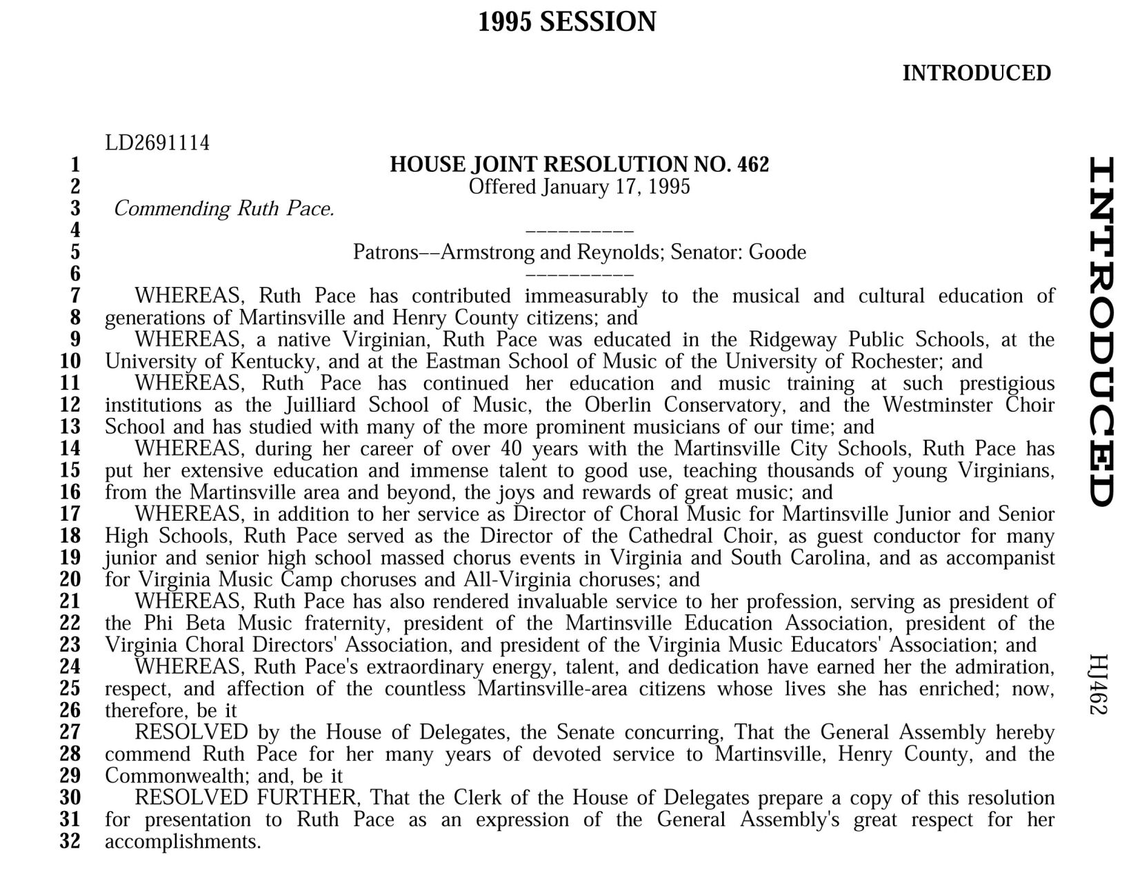 Ruth Pace Resolution
